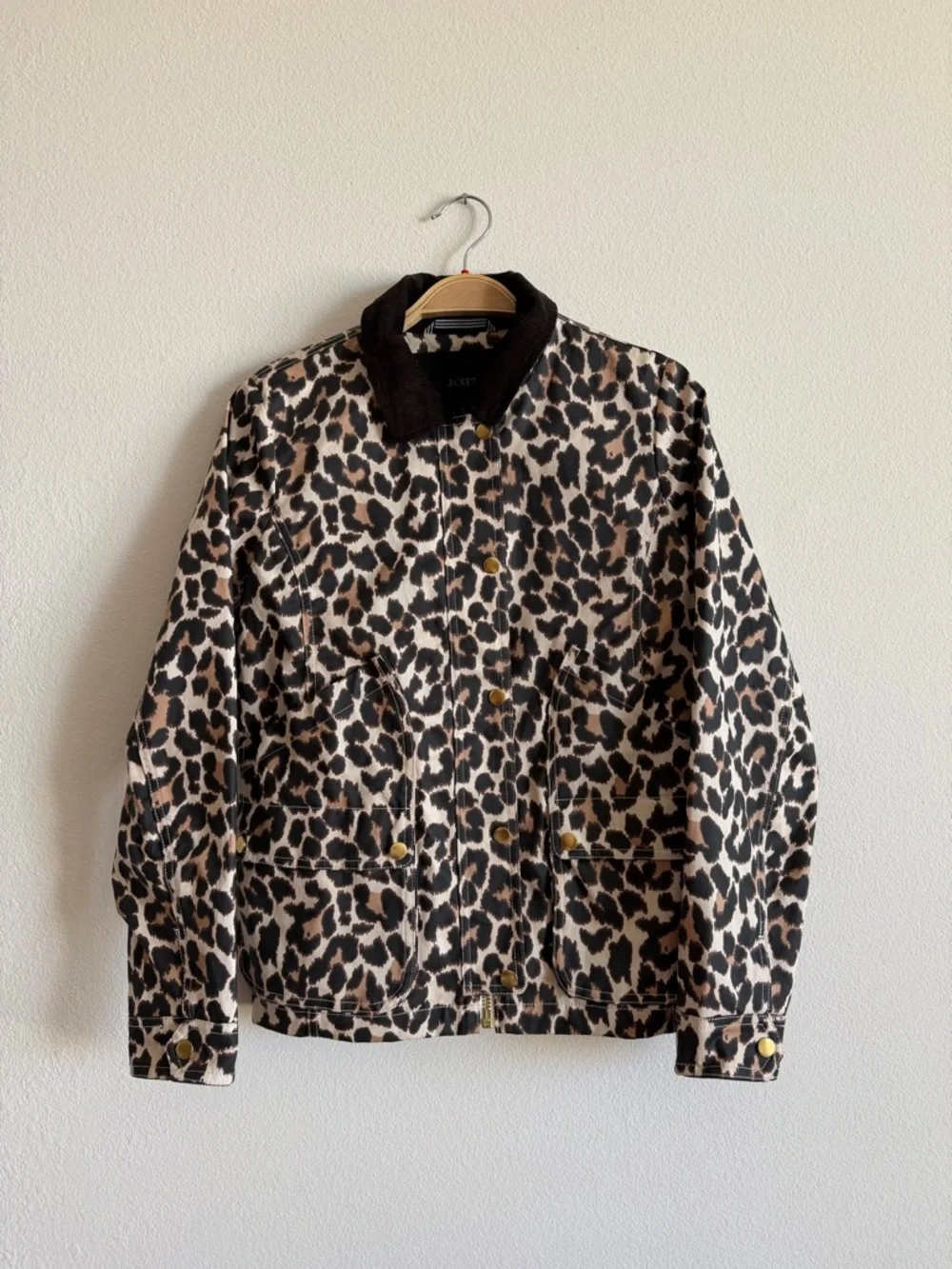 J. Crew Wax Coated Barn Jacket in Leopard Print Brown Size XS